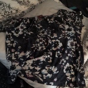 Navy blue, grey, purple, and blue medium floral pattern.